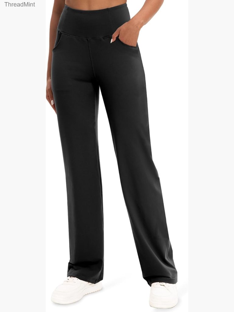 High Waist Yoga Pants With Pockets Tummy Control Straight Leg Active Wear